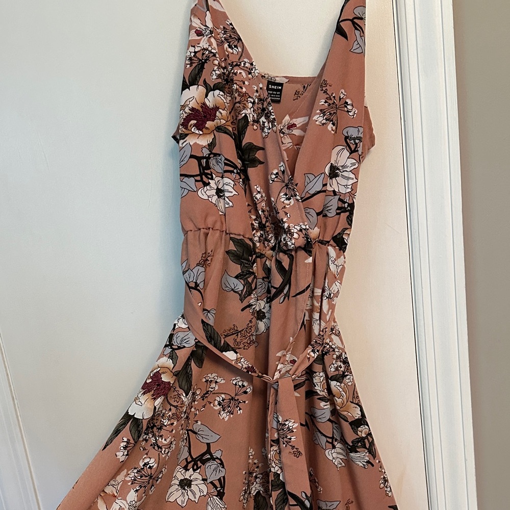 SHEIN One Shoulder Floral Dress in Brown and Black